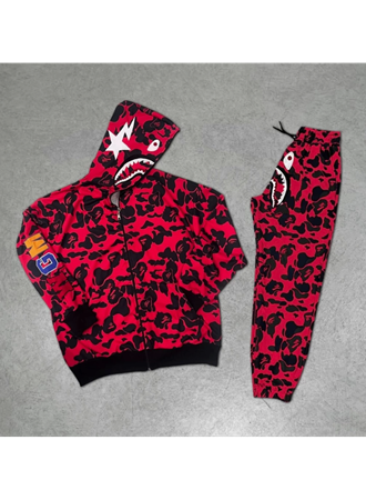 Unisex Pubg Bape X Shark Eşofman Takımı - Kırmızı