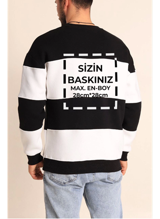 Bisiklet Yaka Parçalı Özel Üretim Sweatshirt- Siyah