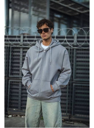 Oversize Tam Fermuarlı Uzun Kol Hırka - Gri