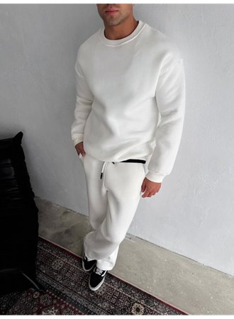 Kışlık Bisiklet Yaka Basic Eşofman Takım - Beyaz
