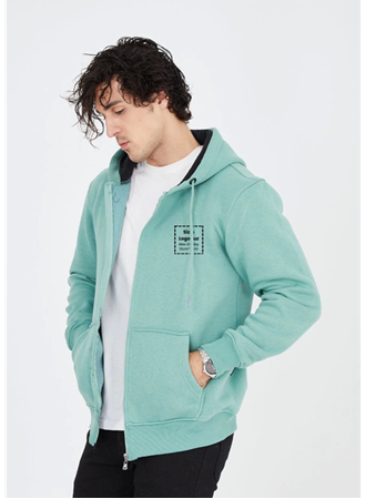 Unisex Tam Fermuarlı Kapşonlu Özel Tasarım SweatShirt - Mint Yeşili