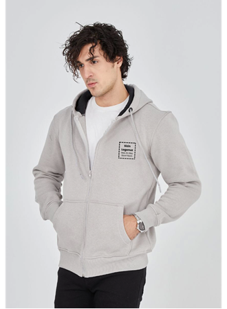 Unisex Tam Fermuarlı Kapşonlu Özel Tasarım SweatShirt - Boyama Gri