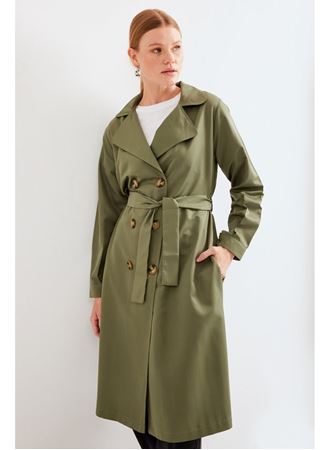 5853 Kruvaze Yaka Trençkot - Haki