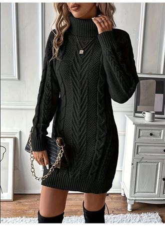 Kadın Balıkçı Yaka Mini Triko Elbise