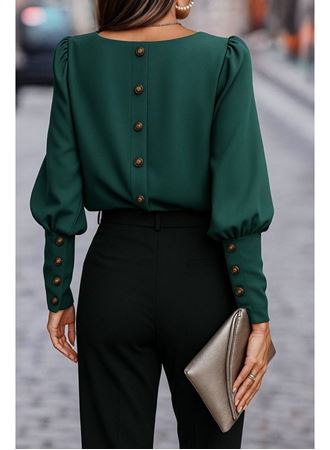 Kadın Uzun Kollu Yuvarlak Yakalı Düğmeli Ithal Krep Bluz