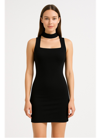 Kadın Kare Yaka Kolsuz Sandy Kumaş Fırsat Ürün Diz Üstü Elbise