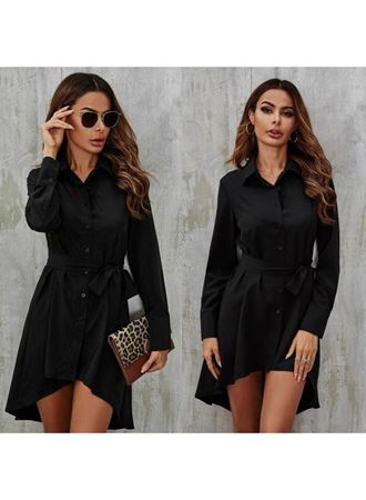 Kadın Uzun Kollu ön Kısım Kısım Arka Kısım Uzun Trikoton Gömlek Elbise