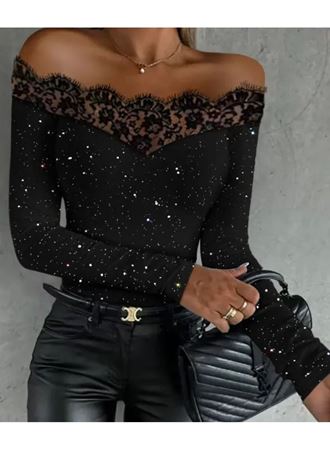 Kadın Kadife Simli Kumaş Dantel Detaylı Bluz