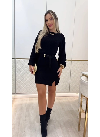 Kadın Uzun Kollu Yuvarlak Yakalı Kısa Triko Elbise