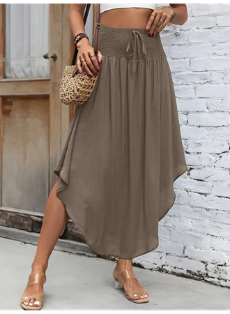 Kadın Yüksek Bel Belden Bağlamalı Asimetrik Kesim Detaylı Sandy Etek