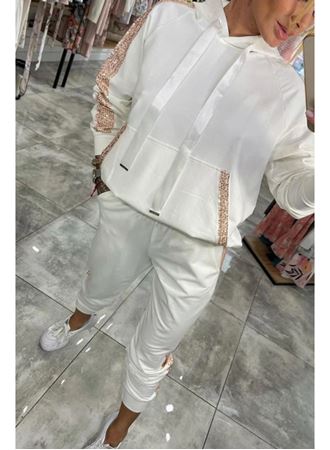 Kadın Uzun Kollu Kapşonlu Pulpayet Detay Viskon Iki Iplik Bluz Ve Pantolon Ikili Takım