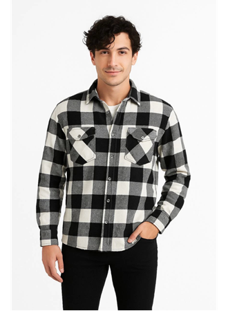 Erkek Uzun Kollu Oduncu Gömlek - Siyah