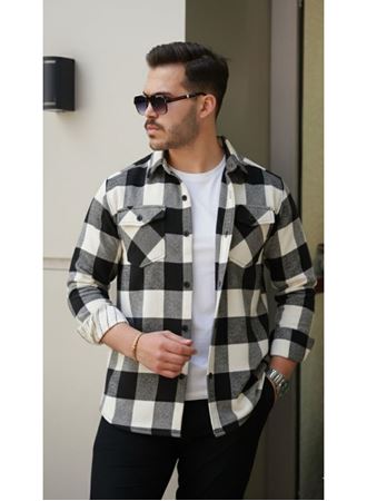 Erkek Uzun Kollu Oduncu Gömlek - Siyah