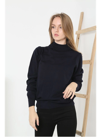 Yarım Boğaz Triko Kazak Yumuşak Dokulu Pamuklu Ince Dokuma, Uzun Kollu Rahat Regular Kalıp - Siyah