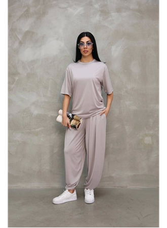 Osy Modal Yumuşak Dokulu Kumaş Oversize Bisiklet Yaka T-shirt Jogger Eşofman Altı Eşofman Takımı - Gri