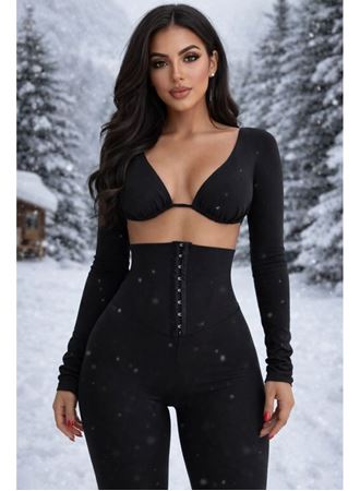 Kadın Yüksek Bel Toparlayıcı Korse Detay Agraflı çelik Kumaş Tayt