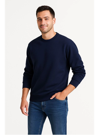 Erkek Üç İplik Düz Bisiklet Yaka SweatShirt - Lacivert