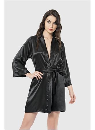 Arias Closet Siyah Kısa Saten Sabahlık
