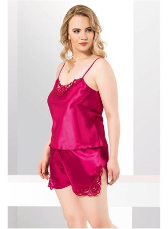 Arias Closet Büyük Beden Vişne Saten Babydoll Şort Takımı