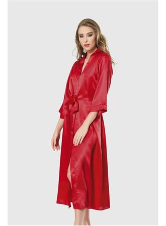 Arias Closet Kırmızı Uzun Saten Sabahlık