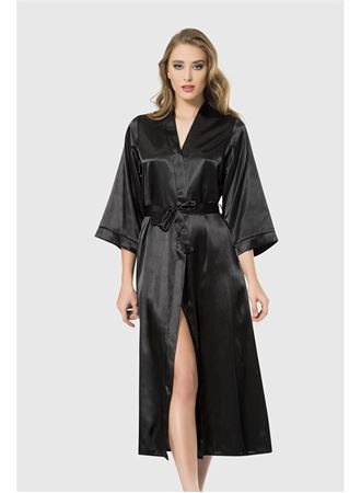 Arias Closet Siyah Uzun Saten Sabahlık
