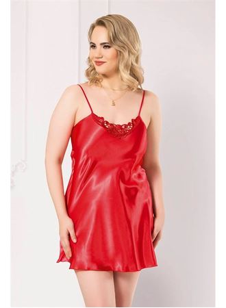 Arias Closet Büyük Beden Kırmızı Kısa Saten Gecelik