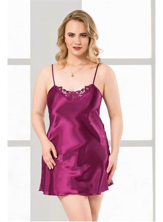 Arias Closet Büyük Beden Mor Kısa Saten Gecelik