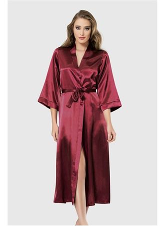 Arias Closet Bordo Uzun Saten Sabahlık