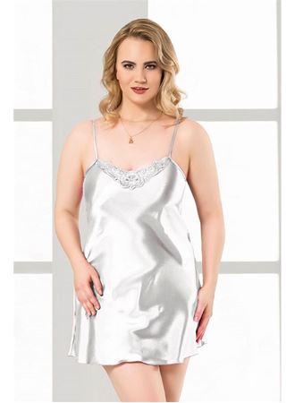 Arias Closet Büyük Beden Beyaz Kısa Saten Gecelik