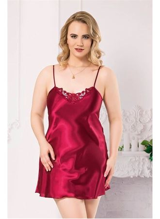 Arias Closet Büyük Beden Bordo Kısa Saten Gecelik