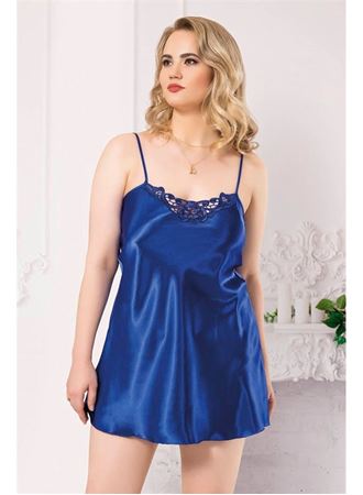 Arias Closet Büyük Beden Saks Kısa Saten Gecelik