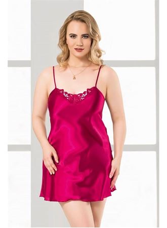 Arias Closet Büyük Beden Vişne Kısa Saten Gecelik