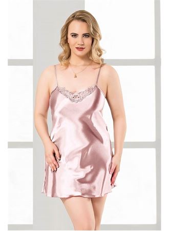 Arias Closet Büyük Beden Somon Kısa Saten Gecelik