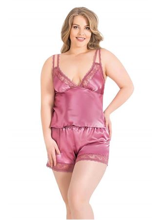 Arias Closet Büyük Beden Gül Kurusu Saten Babydoll Şort Takımı
