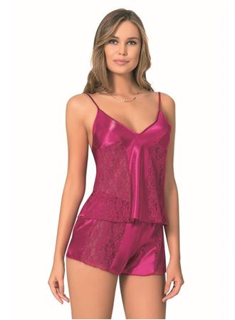 Arias Closet Vişne Saten Babydoll Şort Takımı