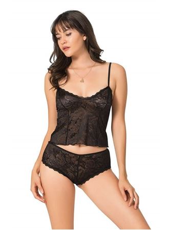 Arias Closet Siyah Jakarlı Babydoll Şort Takımı