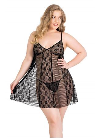 Arias Closet Büyük Beden Siyah Kısa Tül Gecelik