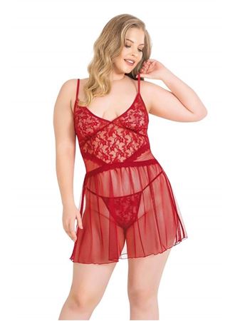 Arias Closet Büyük Beden Kırmızı Kısa Tül Gecelik