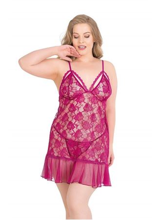 Arias Closet Büyük Beden Vişne Kısa Tül Gecelik