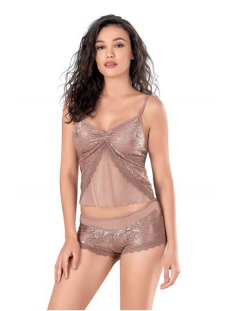 Arias Closet Vizon Jakarlı Babydoll Şort Takımı