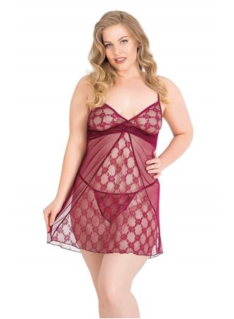 Arias Closet Büyük Beden Bordo Kısa Tül Gecelik