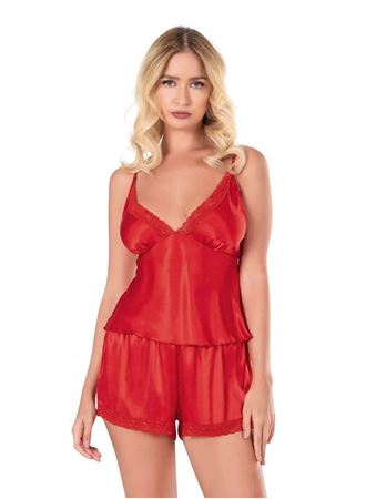 Arias Closet Kırmızı Saten Babydoll Şort Takımı