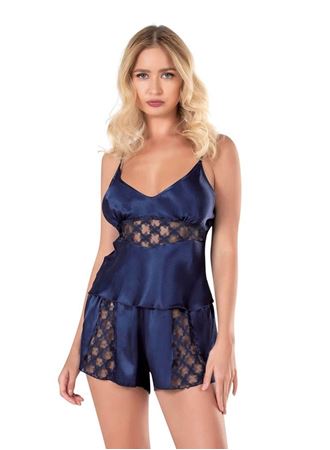 Arias Closet Lacivert Saten Babydoll Şort Takımı