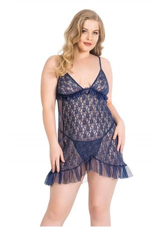 Arias Closet Büyük Beden Lacivert Kısa Tül Gecelik