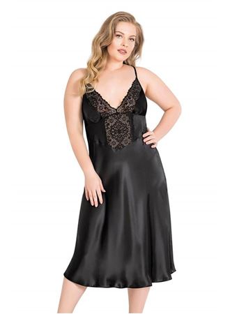 Arias Closet Büyük Beden Siyah Uzun Saten Gecelik