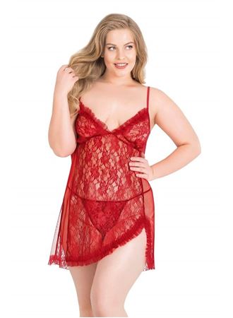 Arias Closet Büyük Beden Kırmızı Kısa Tül Gecelik