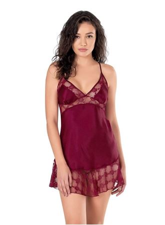 Arias Closet Bordo Kısa Saten Gecelik