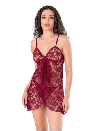 Arias Closet Bordo Kısa Tül Gecelik