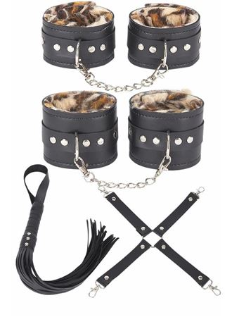 Arias Closet Deri Leoparlı 4'lü Harness Set