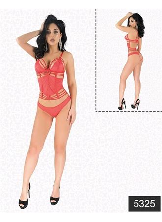 Kırmızı Simli Dantel Büstiyer Takım